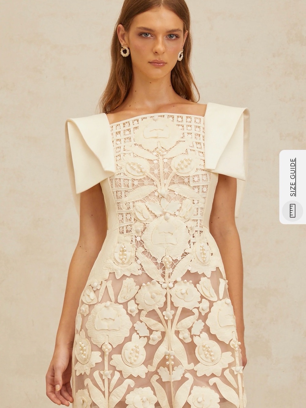 Cream Embroidered Mini Dress with Structured Sleeves